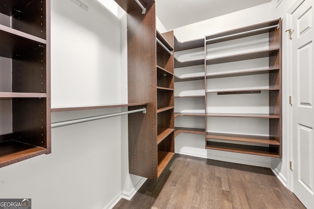 spacious closet with dark wood-type flooring