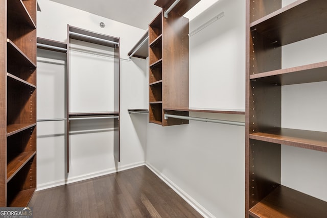 spacious closet with dark hardwood / wood-style floors