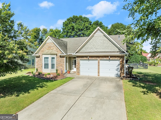 view of front facade featuring a front yard and a garage