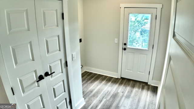 doorway to outside featuring wood-type flooring