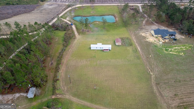 aerial view featuring a rural view and a water view