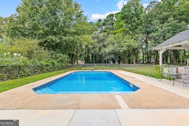 view of pool featuring a patio area, a fenced backyard, and a fenced in pool