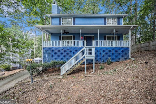 view of front of house featuring a porch and ceiling fan