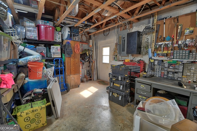 basement featuring a workshop area