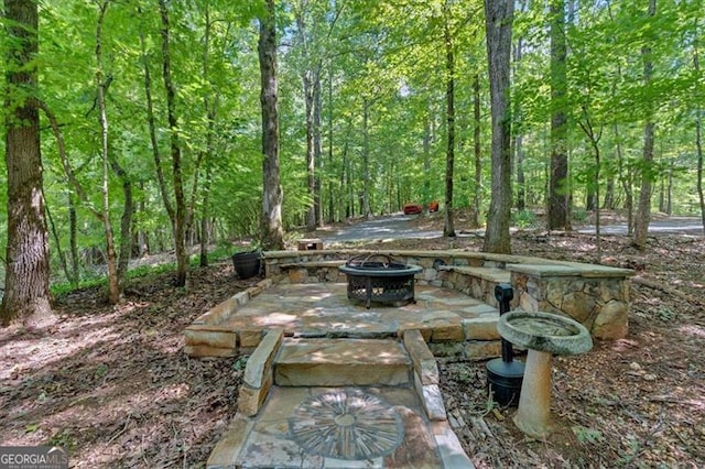 view of yard with a fire pit