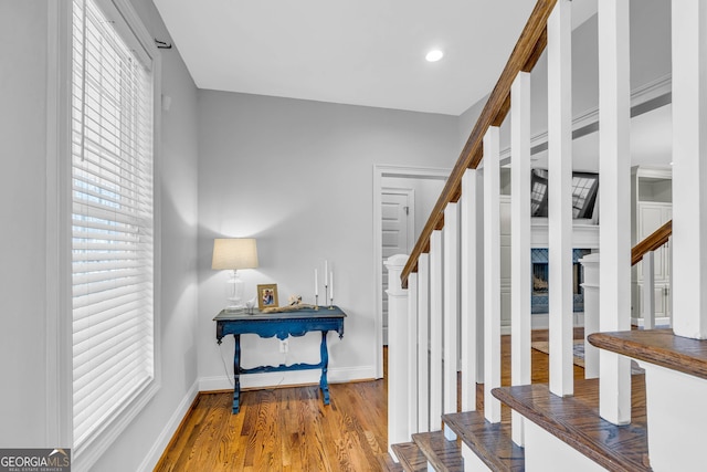 stairs featuring wood-type flooring