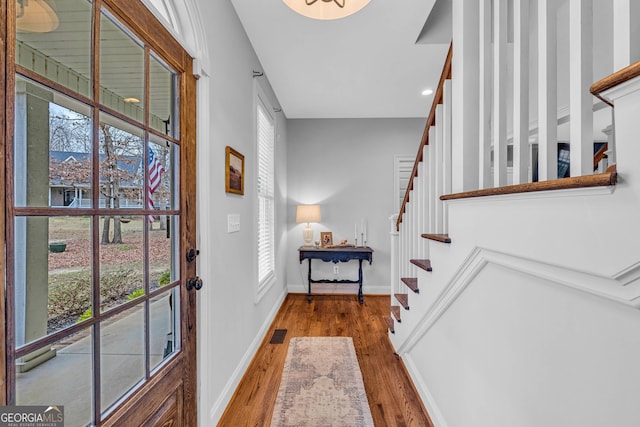 foyer with wood-type flooring and plenty of natural light