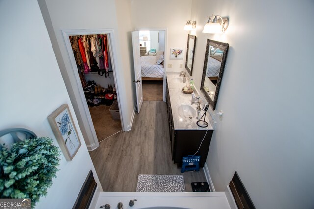 interior space featuring vanity and wood-type flooring