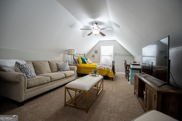 interior space with lofted ceiling and a ceiling fan