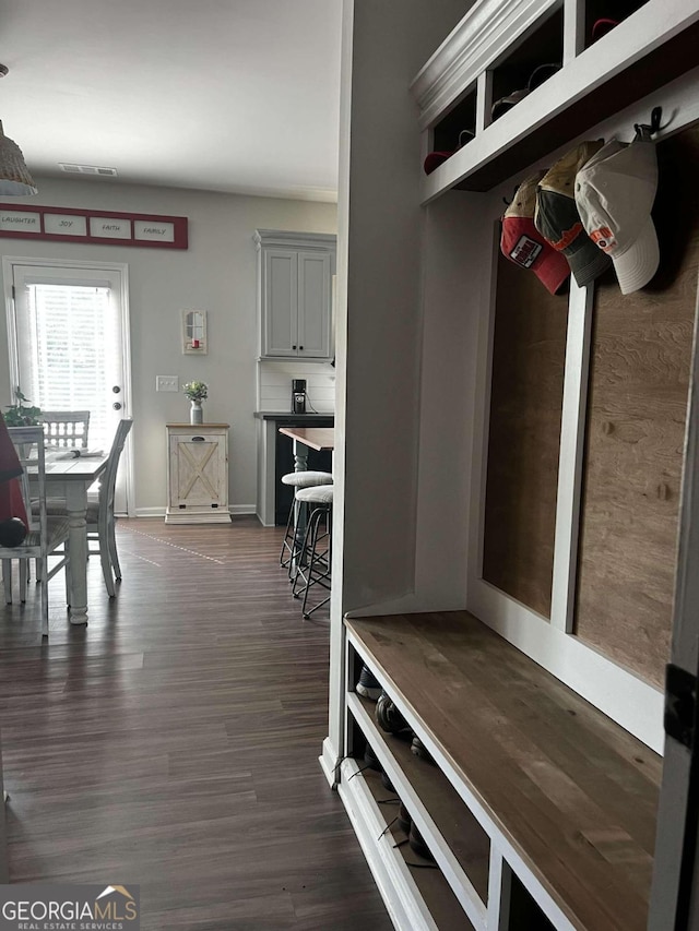 mudroom featuring dark hardwood / wood-style floors