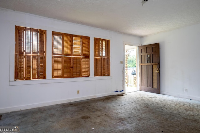 spare room with a textured ceiling and carpet flooring