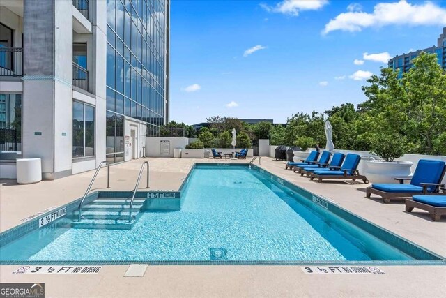 view of pool featuring a patio area