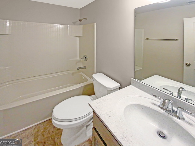 full bathroom featuring vanity, toilet, shower / bathtub combination, and tile patterned flooring