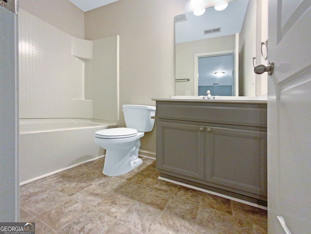 full bathroom featuring vanity, toilet, shower / bath combination, and tile patterned floors