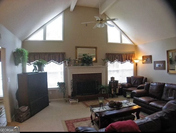 living room with ceiling fan and a wealth of natural light