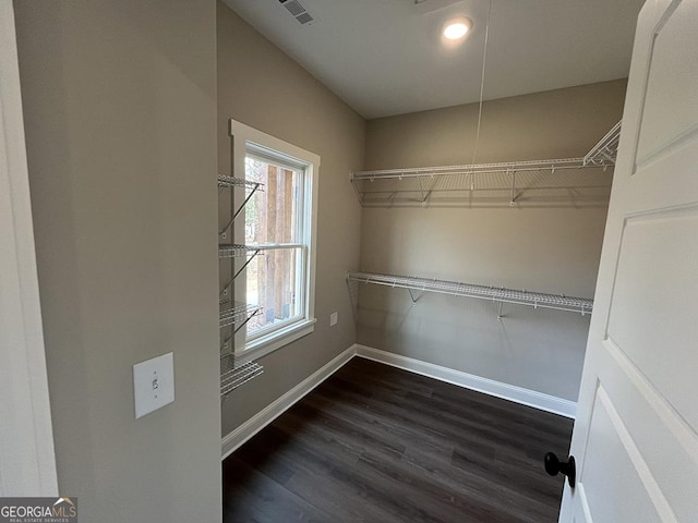 walk in closet featuring dark hardwood / wood-style flooring