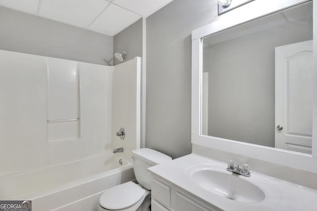 full bath with shower / bathing tub combination, vanity, and toilet