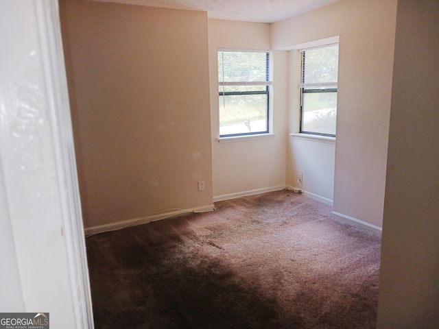 spare room with a textured ceiling and carpet flooring