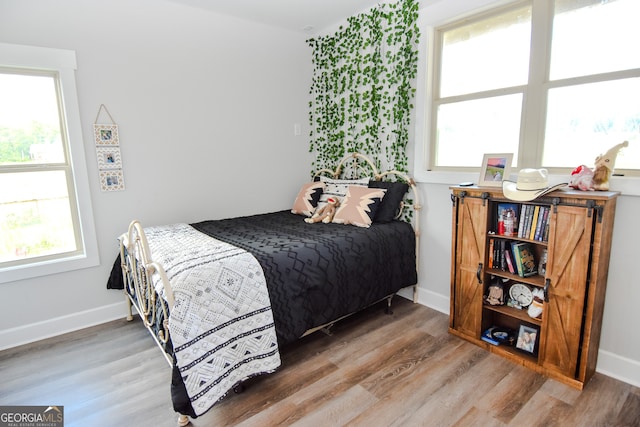 bedroom with hardwood / wood-style flooring