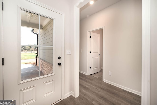 doorway to outside with dark hardwood / wood-style flooring