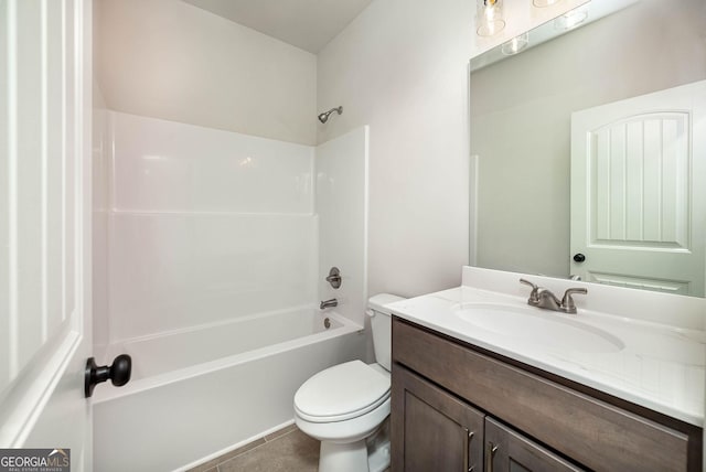 full bathroom with tile patterned flooring, vanity, toilet, and shower / tub combination