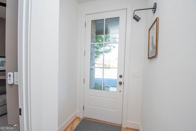 doorway to outside featuring wood-type flooring