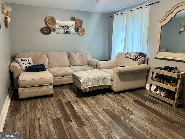 living room with dark wood-type flooring