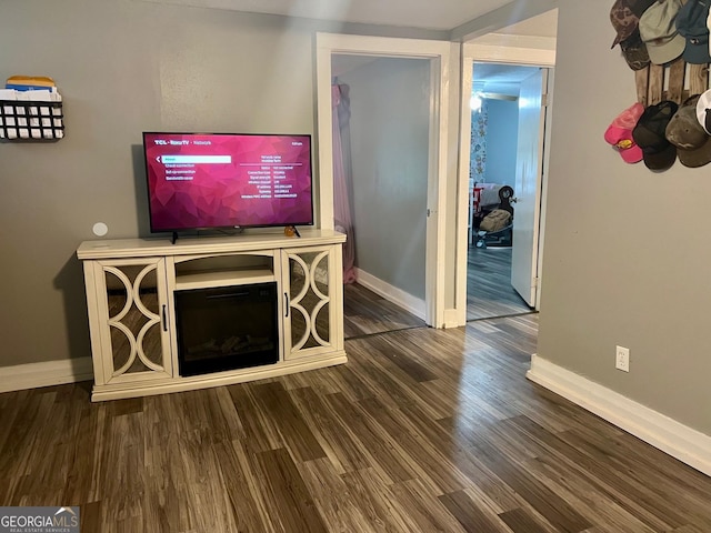 unfurnished living room with baseboards and wood finished floors