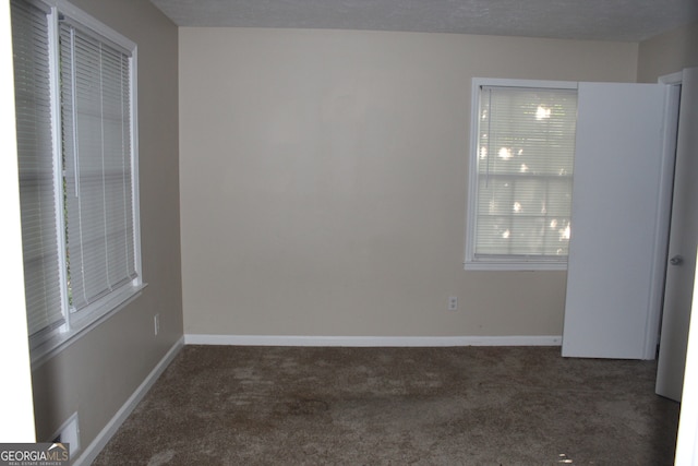 empty room featuring carpet and a textured ceiling