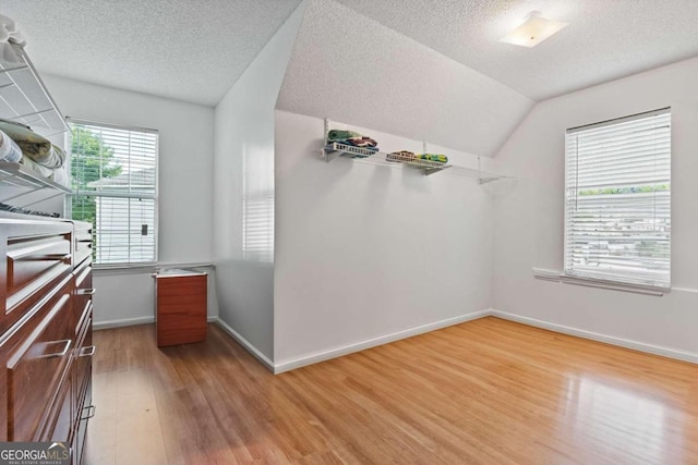 interior space featuring vaulted ceiling and light hardwood / wood-style flooring