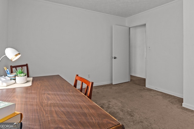 office space featuring ornamental molding and carpet flooring