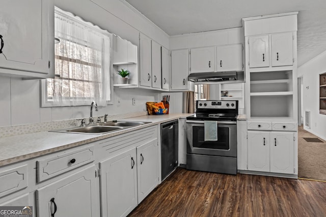 kitchen with white cabinetry, sink, dark wood-type flooring, and stainless steel appliances