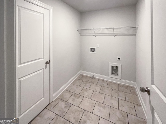 clothes washing area featuring washer hookup, laundry area, hookup for an electric dryer, and baseboards