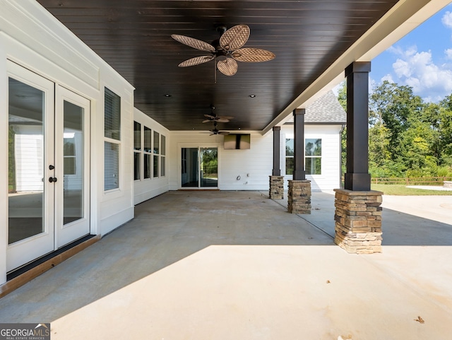 view of patio / terrace with french doors and ceiling fan