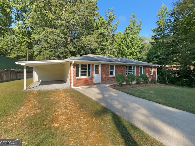 single story home featuring a front yard and a carport