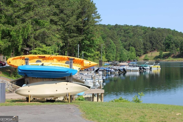 view of dock with a water view