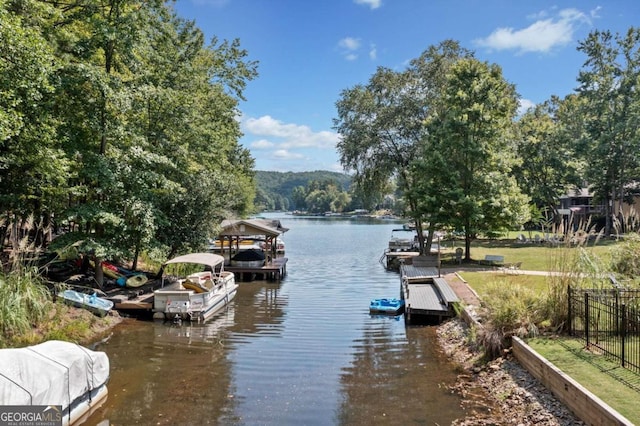 dock area with a water view