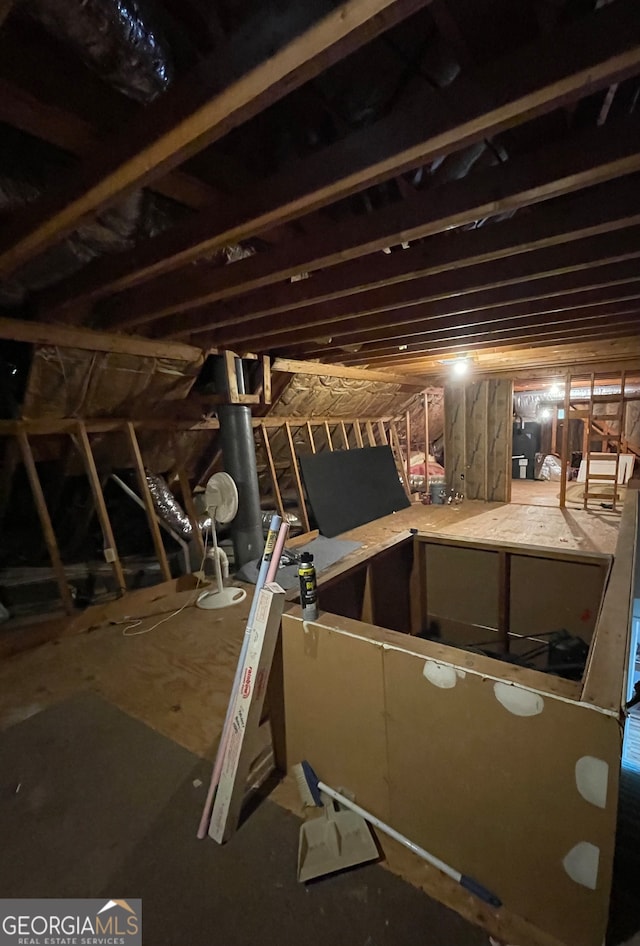 view of unfinished attic