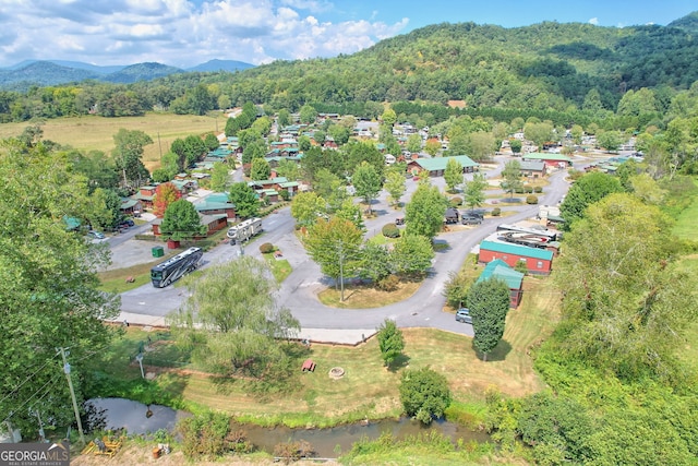 aerial view with a mountain view