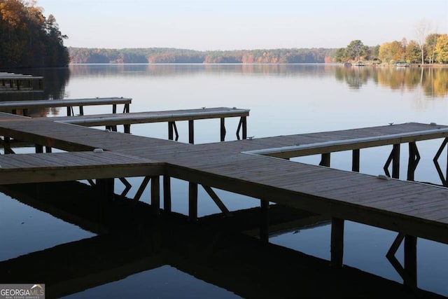 view of dock with a water view