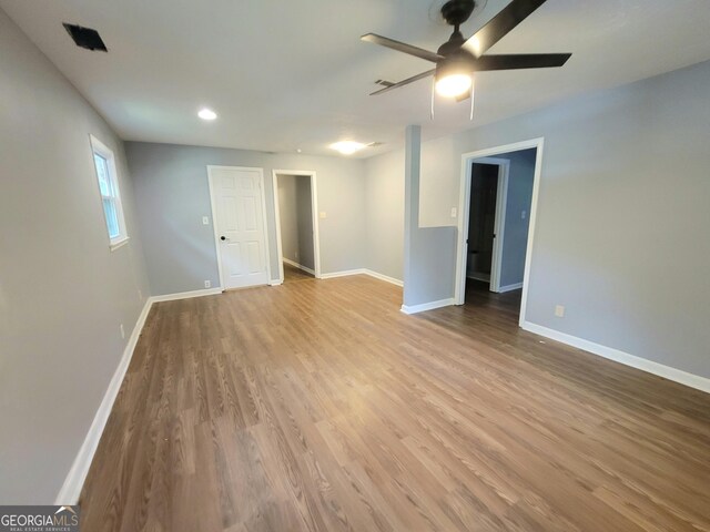 interior space featuring ceiling fan and light hardwood / wood-style floors