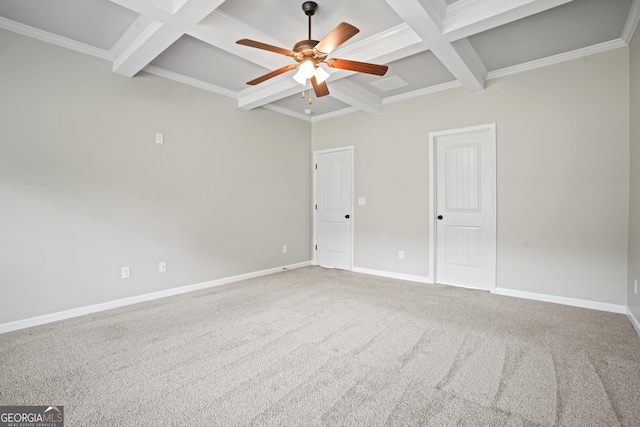 interior space with beam ceiling, baseboards, and coffered ceiling