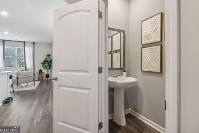 bathroom featuring hardwood / wood-style floors