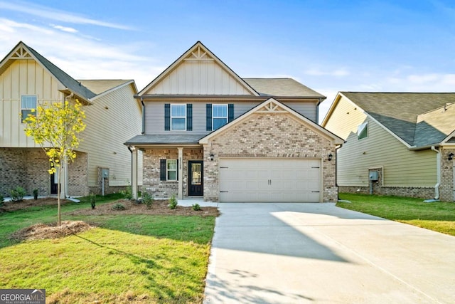 craftsman-style home with a front yard and a garage