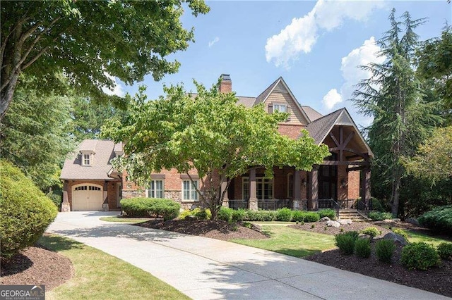 view of front facade featuring a garage and covered porch