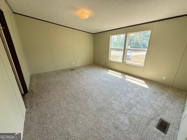 unfurnished bedroom with a textured ceiling and carpet floors