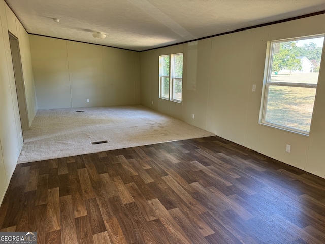 empty room featuring dark hardwood / wood-style flooring and a textured ceiling