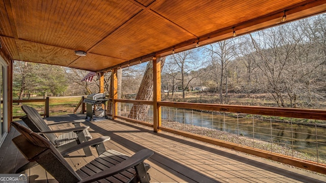 wooden deck with a water view