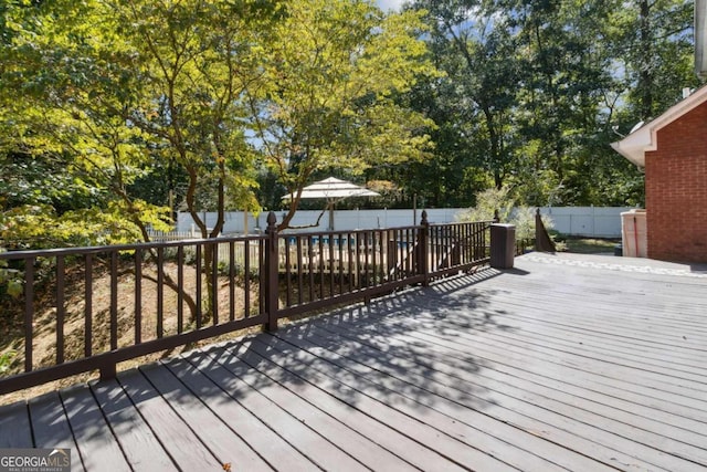 wooden deck featuring a fenced backyard