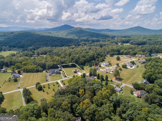 birds eye view of property with a mountain view